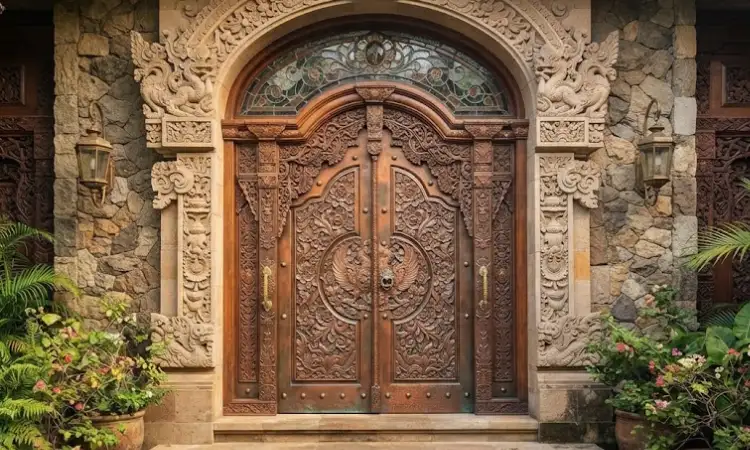 Pintu Tembaga Klasik dengan Detail Ukir, Sumber: AI